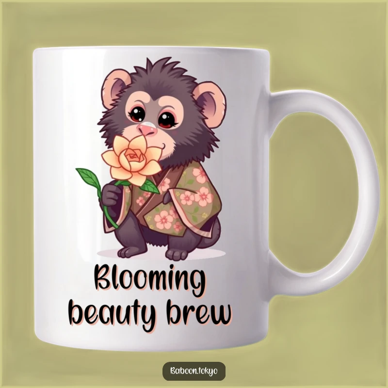 Funny Sweet Baboon Kimono Mug - Charming Floral Baboon Gift for Kind Souls