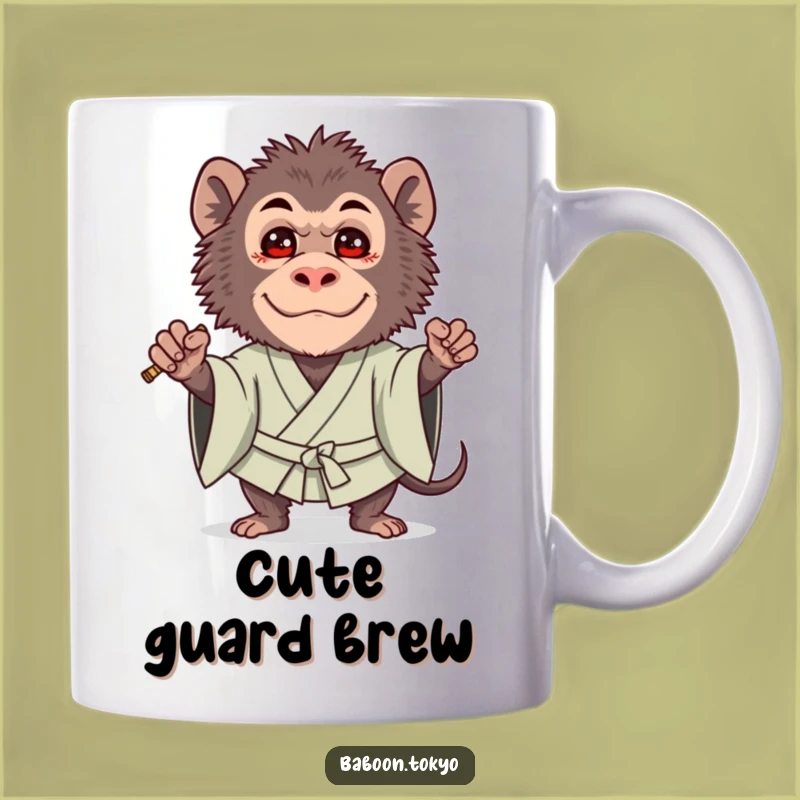 Funny Brave Baboon Kimono Mug - Cute Guard Baboon Gift for Protectors