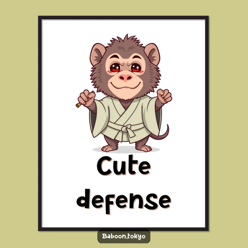 Funny Brave Baboon Kimono Digital Art - Instant Cute Guard Baboon Decor