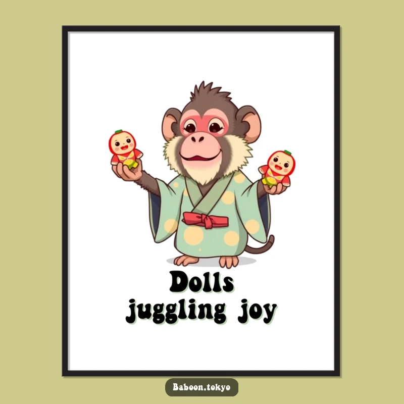 Funny Whimsical Baboon Kimono Digital Art - Instant Juggling Baboon Decor