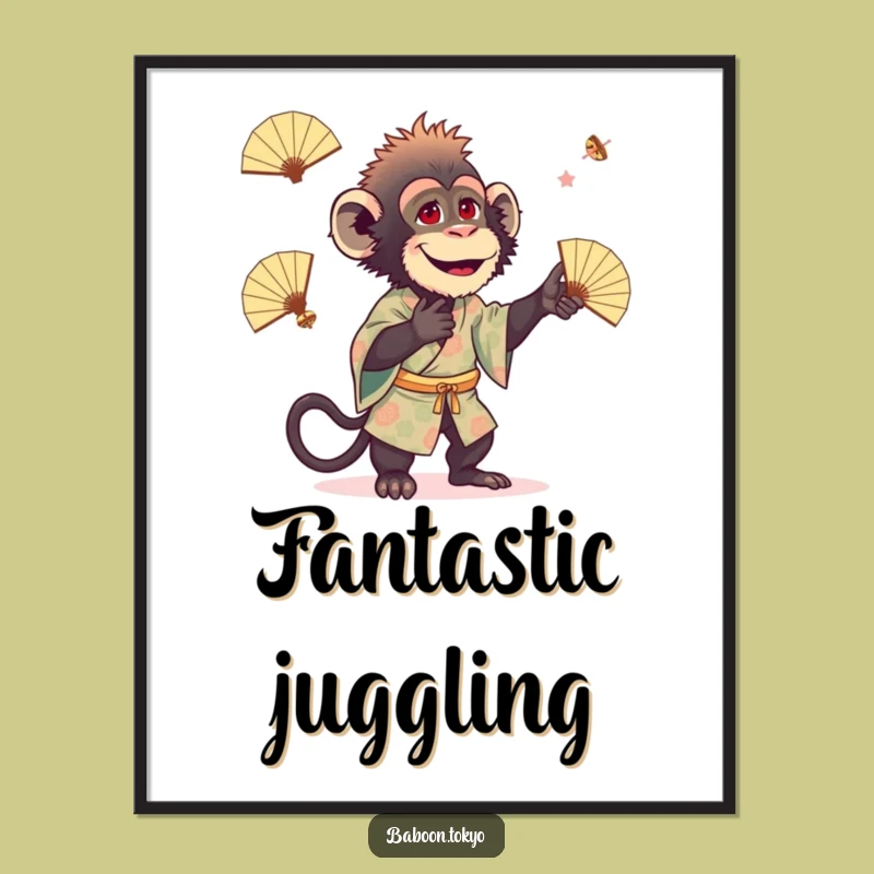 Funny Baboon Juggling Kimono Digital Art - Hilarious Printable Decor