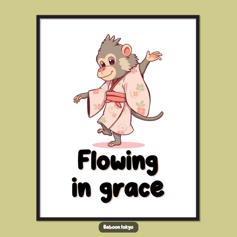 Funny Baboon Pirouette Kimono Digital Art - Elegant Printable Decor