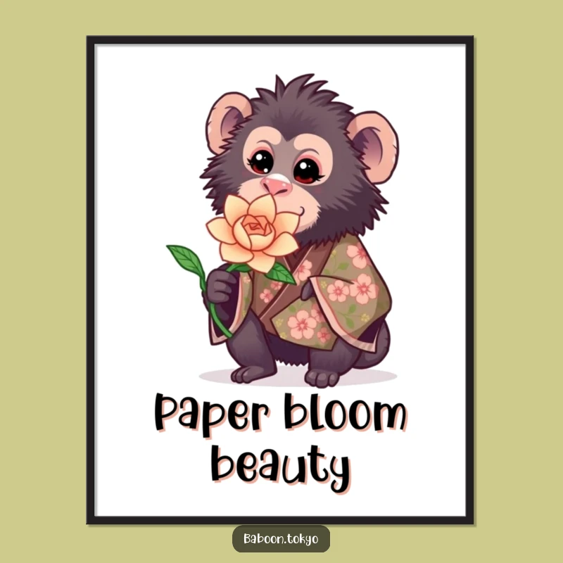 Funny Sweet Baboon Kimono Digital Art - Instant Charming Floral Baboon Decor