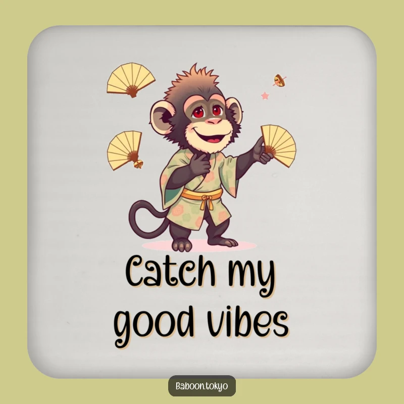 Funny Baboon Juggling Fans Kimono Coaster - Protect Surfaces Hilariously