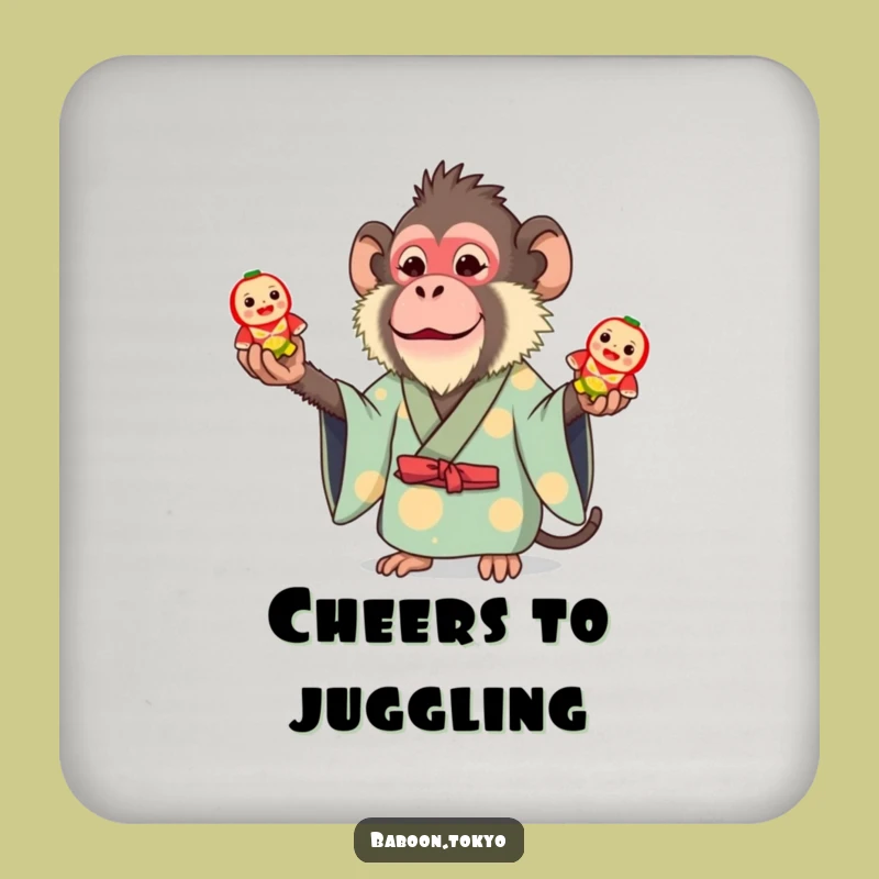 Funny Whimsical Baboon Kimono Coaster - Add Juggling Baboon Art to Tables