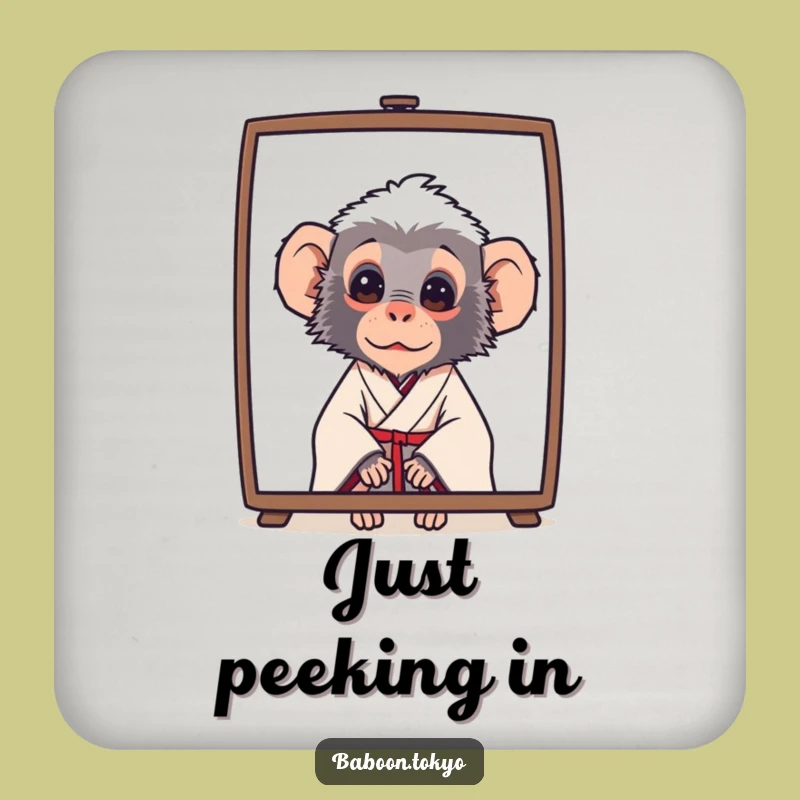 Funny Baboon Peek Kimono Coaster - Curious Surface Protection