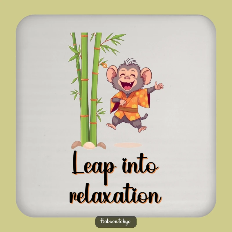 Funny Baboon Leaping Kimono Coaster - Cheerful Protection for Surfaces