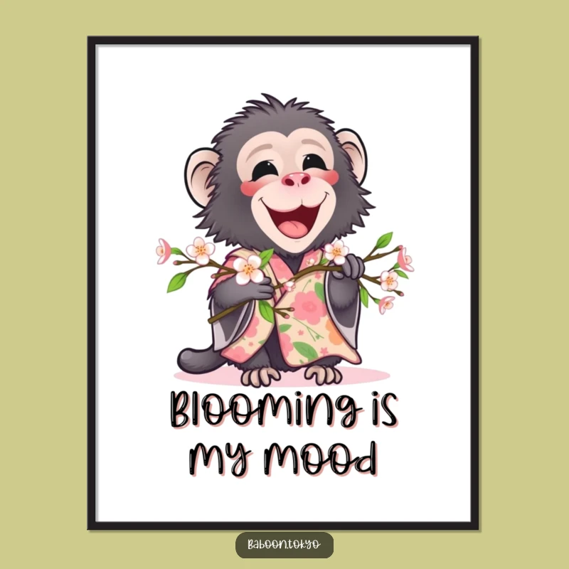 Funny Baboon Floral Kimono Poster - Delightful Art for Nature Lovers