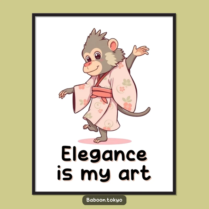 Funny Baboon Pirouette Kimono Poster - Elegant Wall Art for Art Lovers