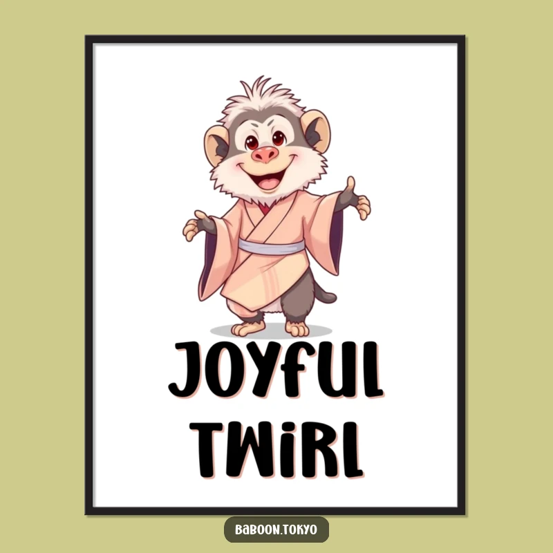Funny Delighted Baboon Kimono Poster - Vibrant & Uplifting Baboon Wall Art