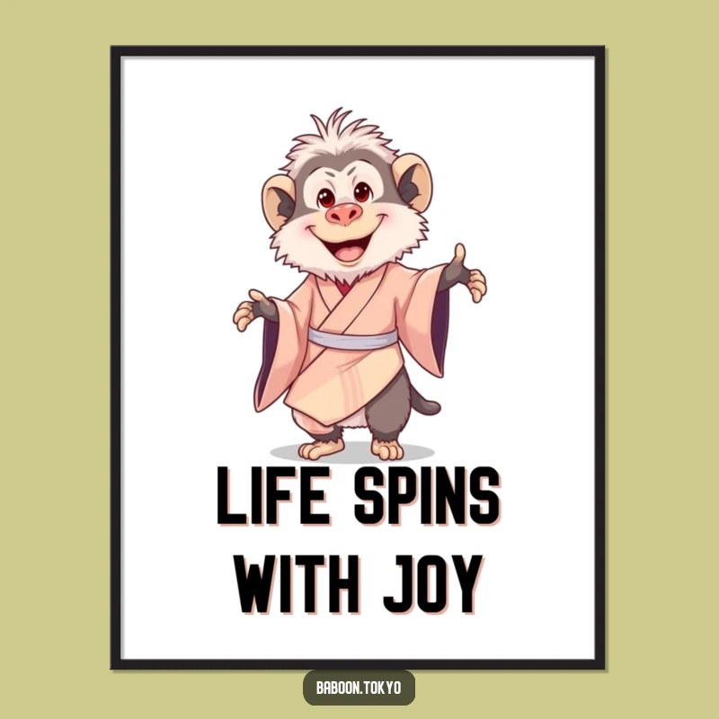 Free Printable Wall Art: Happy Baboon Twirling - Funny Downloadable Home Decor Gift