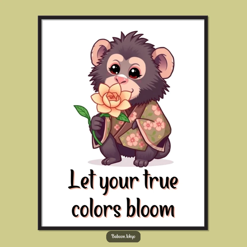 Free Printable Wall Art: Sweet Baboon Flower - Funny Downloadable Home Decor Gift