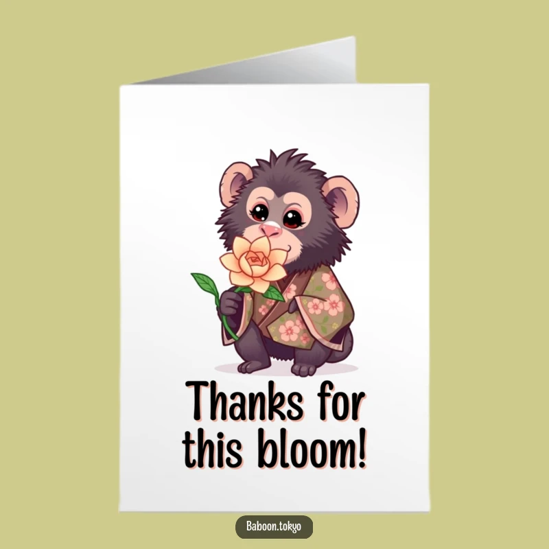 Free Printable Thank You Card: Sweet Baboon Flower - Funny Downloadable Gift