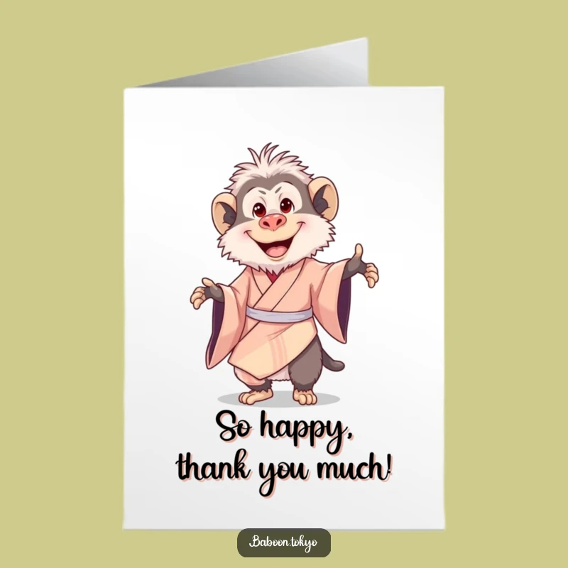 Free Printable Thank You Card: Happy Baboon Twirling - Funny Downloadable Gift
