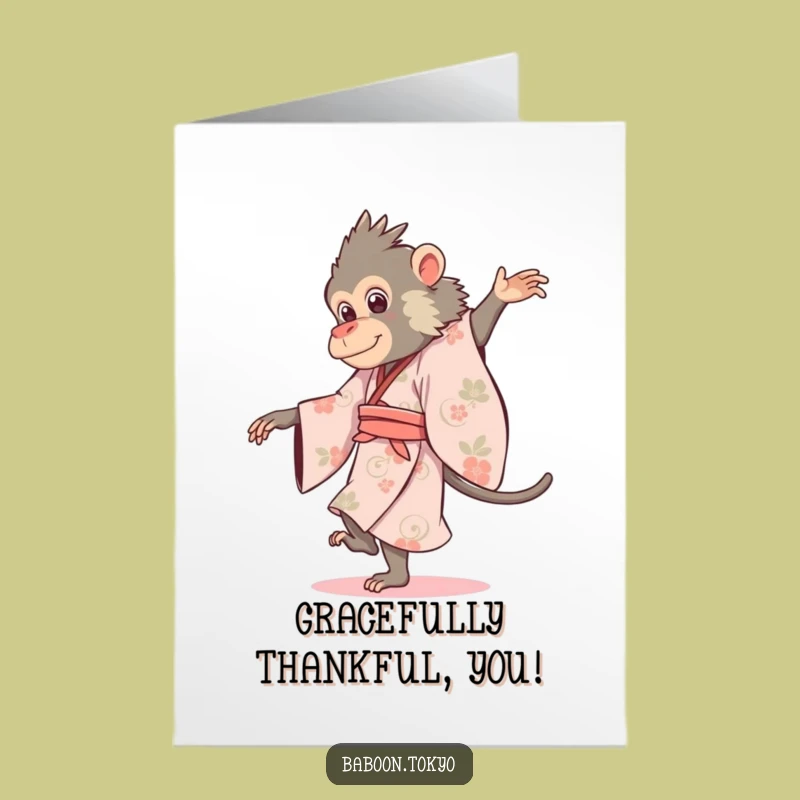 Thank You Baboon Pirouette Free Printable Card - Graceful Downloadable Gift