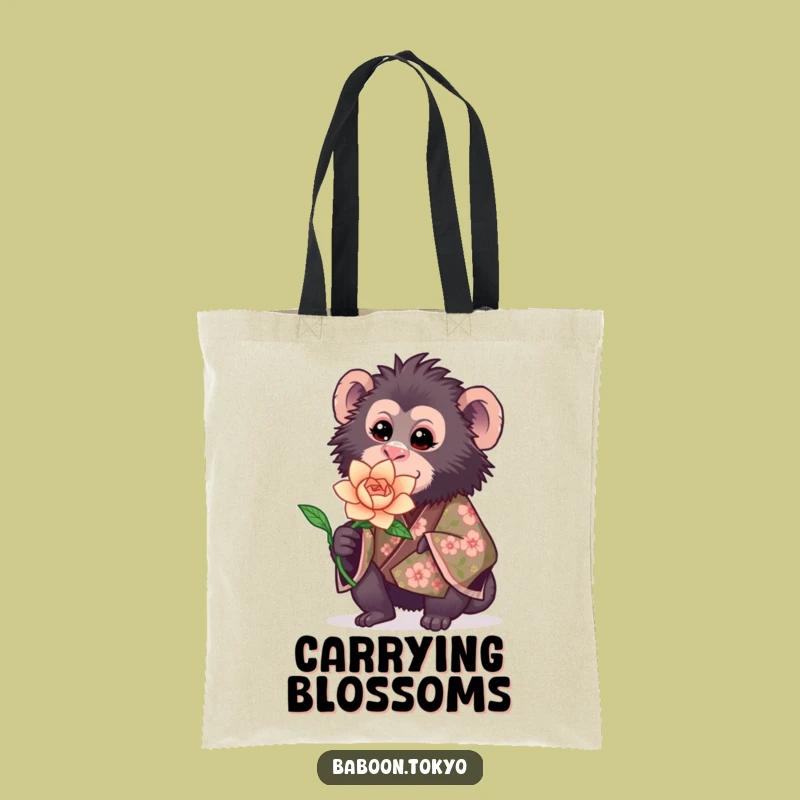 Funny Sweet Baboon Kimono Tote Bag - Charming Floral Baboon Carryall